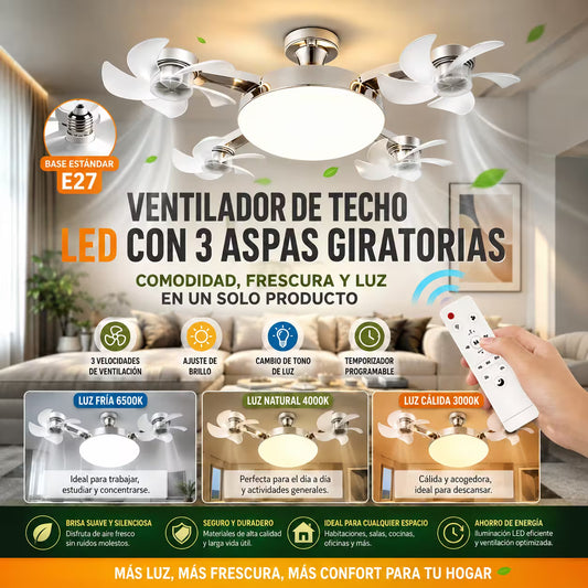 LumiFresh 2 en 1  Luz LED + Ventilador con Control Remoto