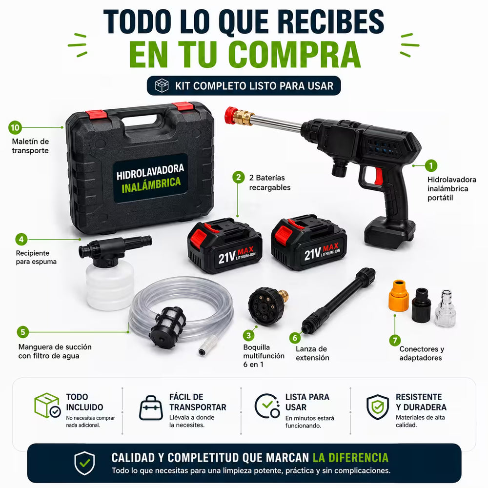 Hidrolavadora Inalámbrica Portátil 6 en 1
